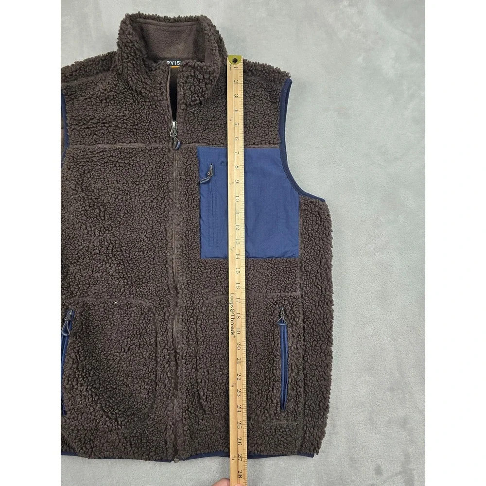 Orvis Mad River Fleece Vest Mens M Brown Sherpa Full Zip Outdoor Layer Fish 25ZE